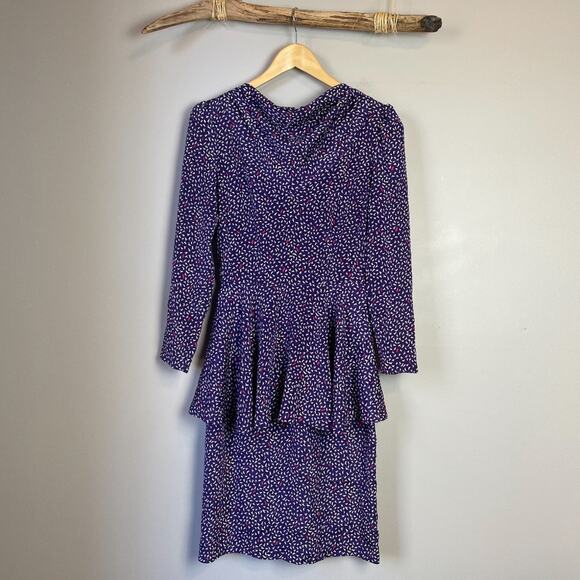 Vintage 80s ala Carte Purple Silk Peplum Dress - Picture 1 of 6